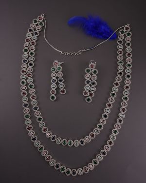 Elegant 2 layer long Neckset with Earring