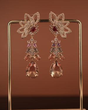 Olivia stone earrings-Dual tone