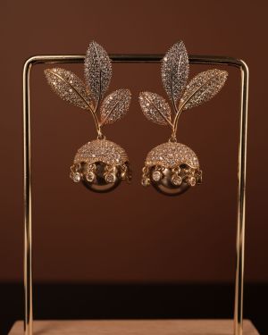 Leaf Cubic Pearl Dangle Earring