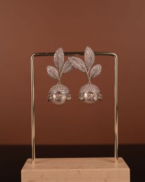 Leaf Cubic Pearl Dangle Earring