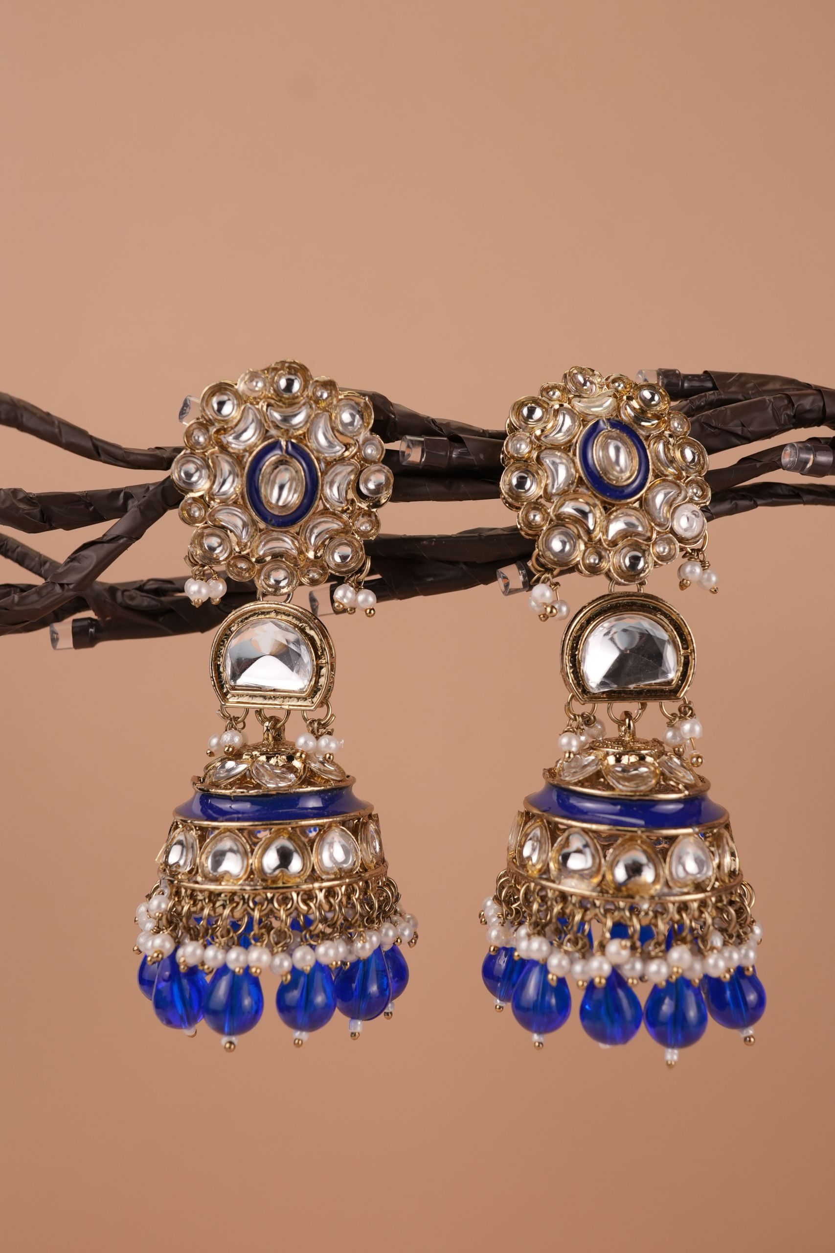 Pearl Jhumkas with Kundan Floral Earrings