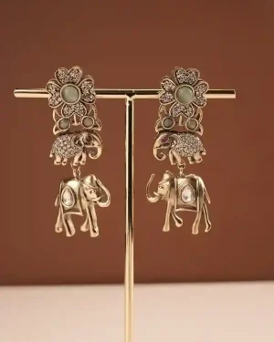 Anitque Golden colour elephant design dangle earring