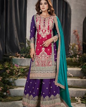Heavy Embroidered Wedding Wear Palazzo With Straight Kurti and Dupatta