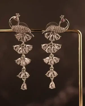 White stone peacock tiny hanging earrings