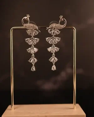 White stone peacock tiny hanging earrings