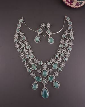 Brass Real AD Necklace Jewelry Navratan Necklace Set