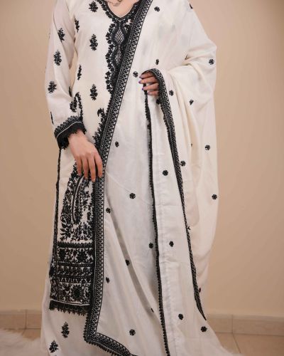 Amri White Lucknowi print dress(Free size S to 2XL)