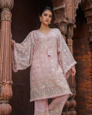 Elegant pink embroidered co-ord set