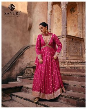Pink Embroidered Jacquared Silk Free Size Stitched Gown.