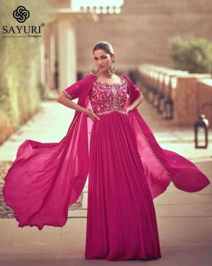 Pink Embroidered Georgette Anarkali Set