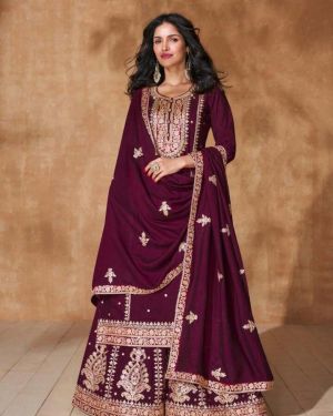 Magenta Embroidered Palazzo Suit Set