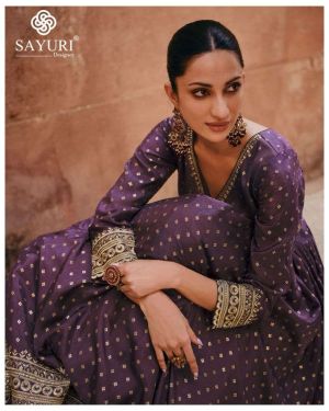 Viscose Reception Gown in Purple and Violet with Bugle Beads work