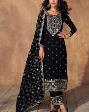 Black Readymade Embroidered Palazzo Suit Set