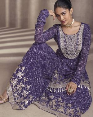 Purple Bandhej Print Sharara suit stitched