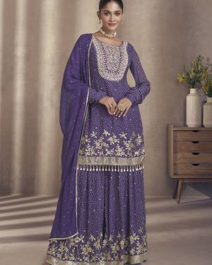 Purple Bandhej Print Sharara suit stitched