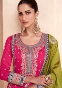 Readymade Pink Embroidered Silk Palazzo Suit