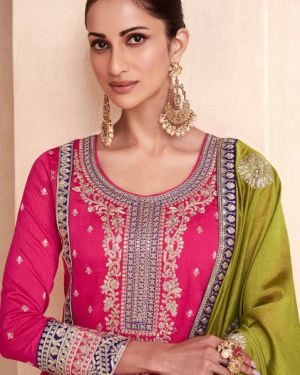 Readymade Pink Embroidered Silk Palazzo Suit