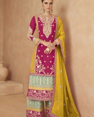 Multicolor Embroidered Palazzo Salwar Suit Set
