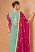 Light Cyan Colour Chinon Silk Stitched Embroidered Palazzo Dress