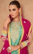 Light Cyan Colour Chinon Silk Stitched Embroidered Palazzo Dress