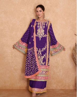 Beautiful Violet Color Chinon Coding Embroidery Salwar Suit
