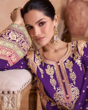Beautiful Violet Color Chinon Coding Embroidery Salwar Suit