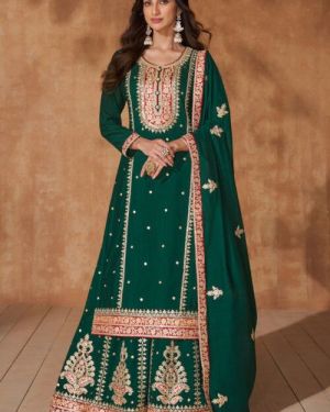 Embroidered Art Silk Pakistani Suit in Teal Green