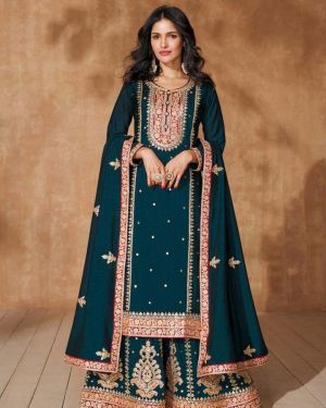 Pakistan Designer Teal Premium Silk Readymade Palazzo