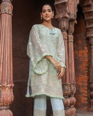 Elegant pastel embroidered co-ord set