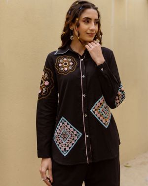 Embroidered Cotton Shirt With Pants