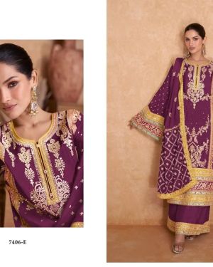 Wine Chinnon Heavy Embrodiary Designer Pakistani suit