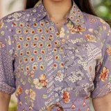 Floral Printed Pure Cotton Shirt Midi Dress With Belt