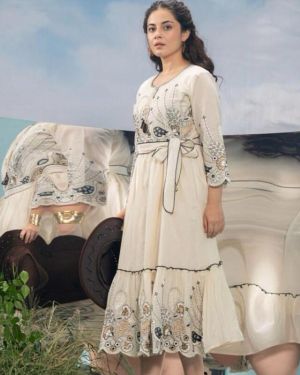 Black and White Cotton Embroidered Dress with Belt