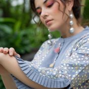 FASHION DWAR Floral Embroidered Mandarin Collar Pure Cotton Top With Trouser