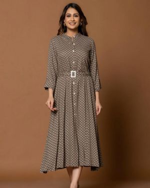 CHIC ASH GREY BELTED DRESS