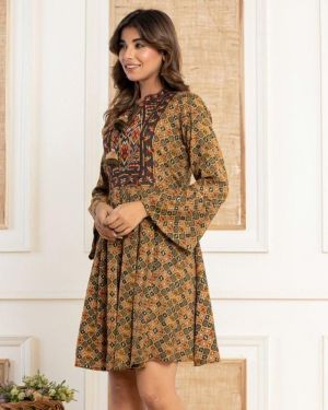 Embroidered Geometrical design Cotton Short Dress