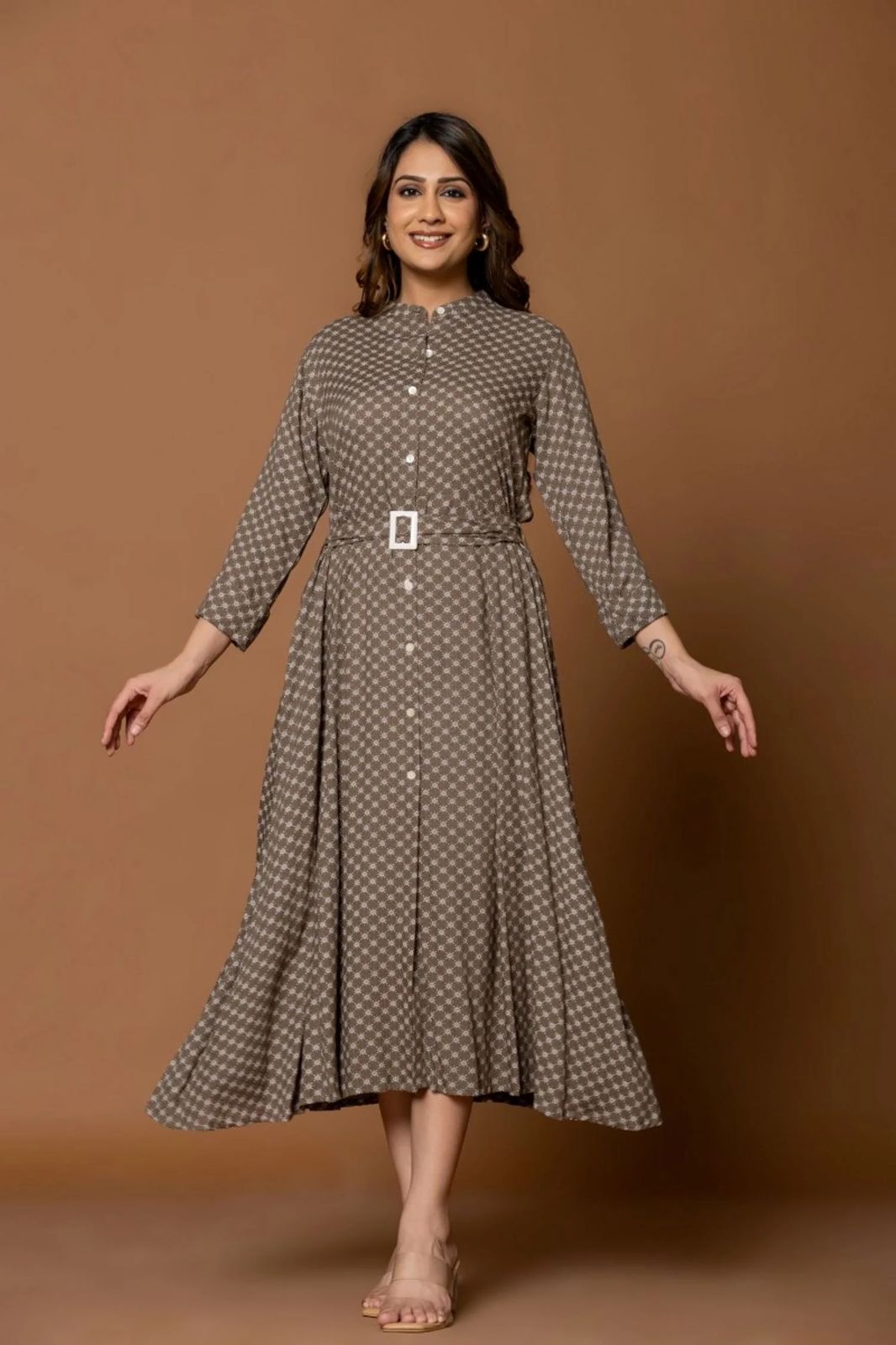 CHIC ASH GREY BELTED DRESS