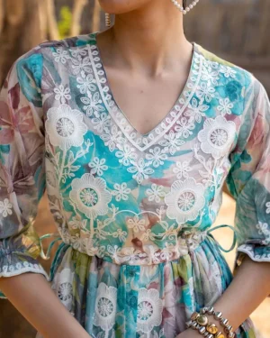 Sea Green Tunic with Multi-Design Embroidery